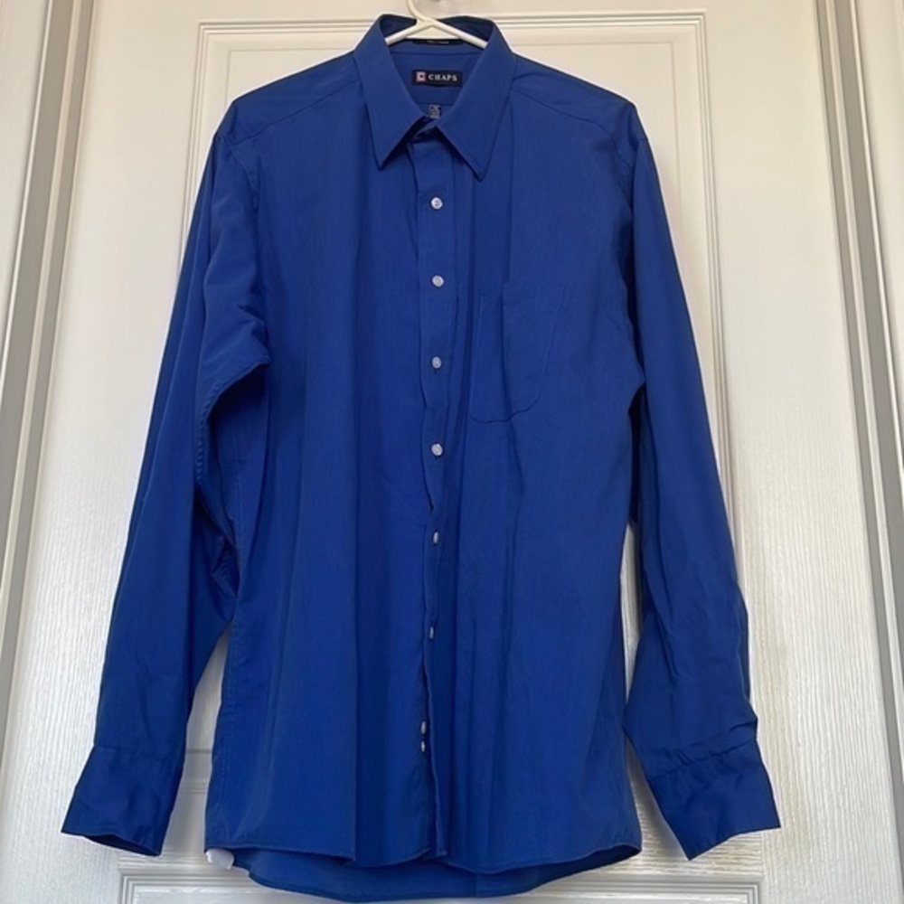 Chaps Ralph Lauren Mens Dress Shirt Cobalt Blue 17/17.5 EUC #0095